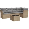 Image de vidaXL Ensemble de salon de jardin 6 pièces avec coussins Beige Poly Rattan