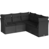 Image de vidaXL Ensemble de salon de jardin 5 pièces avec coussins noir poly rotin