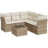 Image de vidaXL Ensemble de salon de jardin 6 pièces avec coussins Beige Poly Rattan