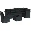 Image de vidaXL Ensemble de salon de jardin 7 pièces avec coussins noir poly rotin