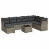 Image de vidaXL Ensemble de salon de jardin 9 pièces avec coussins Gris Poly rotin
