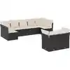 Image de vidaXL Ensemble de salon de jardin 9 pièces avec coussins noir poly rotin