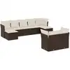 Image de vidaXL Ensemble de salon de jardin 9 pièces avec coussins Marron Poly Rattan