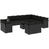 Image de vidaXL Ensemble de salon de jardin 14 pièces avec coussins noir Poly rotin