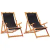 Image de vidaXL Chaises de plage pliantes 2 pcs. noir tissu