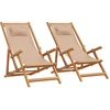 Image de vidaXL Chaises de plage 2 pcs. Pliable Taupe Tissu et bois massif