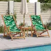 Image de vidaXL Chaises de plage 2 pcs. Pliable Motif Feuilles Tissu et bois massif