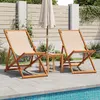 Image de vidaXL Chaises de plage 2 pcs. Pliable Beige Tissu et bois massif