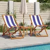 Image de vidaXL Chaises de plage 2 pcs. Pliable Bleu Blanc Tissu et bois massif