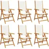 Image de vidaXL Chaise de jardin Réglable 6 pcs. Blanc crème Tissu et bois massif