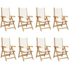 Image de vidaXL Chaise de jardin Réglable 8 pcs. Blanc crème Tissu et bois massif