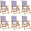 Image de vidaXL Chaises de jardin Réglables 6 pcs. Bleu Blanc Tissu et bois massif
