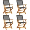 Image de vidaXL Chaises de jardin 4 pcs. Pliable Noir Poly Rotin & Bois Massif