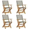 Image de vidaXL Chaises de jardin 4 pcs. Pliable Gris Poly Rotin & Bois Massif