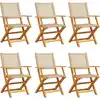 Image de vidaXL Chaises de jardin 6 pcs. Pliable Beige Poly Rotin & Bois Massif