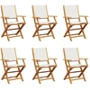Image de vidaXL Chaises de jardin 6 pcs. Pliable Blanc Crème Tissu et bois massif