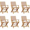 Image de vidaXL Chaises de jardin 6 pcs. Pliable Taupe Tissu et bois massif