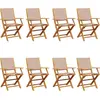 Image de vidaXL Chaises de jardin 8 pcs. Pliable Taupe Tissu et bois massif