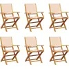 Image de vidaXL Chaises de jardin 6 pcs. Pliable Beige Tissu et bois massif