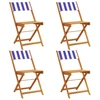 Image de vidaXL Chaises de jardin 4 pcs. Pliable Bleu et Blanc Tissu et bois massif