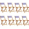 Image de vidaXL Chaises de jardin 8 pcs. Pliable Bleu et Blanc Tissu et bois massif