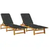 Image de Bains de soleil 2 pcs. noir acacia massif et tissu