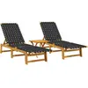 Image de Bains de soleil 2 pcs. avec table noir bois massif acacia