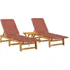 Image de vidaXL Bains de soleil 2 pcs. avec table rouge bois massif acacia