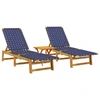 Image de vidaXL Bains de soleil 2 pcs. avec table bleu foncé bois massif acacia