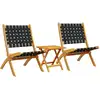 Image de Chaises de jardin 2 pcs. Pliable avec table Noir Bois Massif