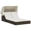 Image de vidaXL Bain de soleil double avec toit et coussins Marron Poly Rattan