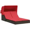 Image de vidaXL Bain de soleil double avec baldaquin et coussins, marron, poly rotin