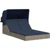 Image de vidaXL Bain de soleil double avec baldaquin et coussins, gris, poly rotin