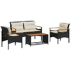 Image de vidaXL Ensemble de salon de jardin 4 pièces avec coussins noir poly rotin
