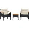Image de vidaXL Ensemble de salon de jardin 3 pièces avec coussins noir poly rotin