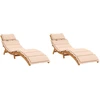 Image de vidaXL Bains de soleil avec coussins 2 pcs. Beige Bois massif Acacia
