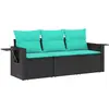 Image de vidaXL Ensemble de canapé de jardin 3 pièces avec coussins, polyrattan noir