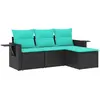 Image de vidaXL Ensemble canapé de jardin 4 pièces avec coussins, polyrattan noir