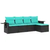 Image de vidaXL Ensemble de 5 canapés de jardin avec coussins, polyrattan noir