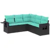 Image de vidaXL Ensemble de 5 canapés de jardin avec coussins, polyrattan noir