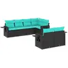 Image de vidaXL Ensemble de 7 canapés de jardin avec coussins, polyrattan noir