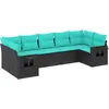 Image de vidaXL Ensemble de 7 canapés de jardin avec coussins, polyrattan noir