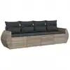 Image de vidaXL Ensemble de salon de jardin 4 pièces avec coussins gris clair Poly rotin