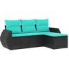 Image de vidaXL Ensemble canapé de jardin 4 pièces avec coussins, polyrattan noir