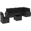 Image de vidaXL Ensemble de salon de jardin 7 pièces avec coussins noir poly rotin