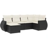 Image de ensemble de salon de jardin 6 pièces avec coussins Noir Poly Rattan