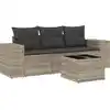 Image de vidaXL Ensemble de salon de jardin 4 pièces avec coussins gris clair Poly rotin
