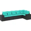 Image de vidaXL Ensemble de 6 canapés de jardin avec coussins, polyrattan noir