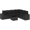 Image de vidaXL Ensemble de salon de jardin 7 pièces avec coussins noir poly rotin