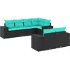 Image de vidaXL Ensemble de 7 canapés de jardin avec coussins, polyrattan noir